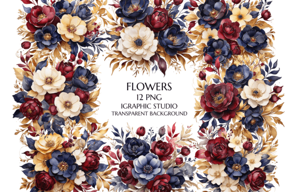 Blue and Gold Flowers PNG: A Watercolor Wedding Collection