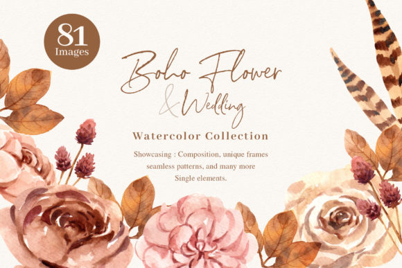 Boho Flowers and Leaf Wedding Watercolor: A Complete Design Kit