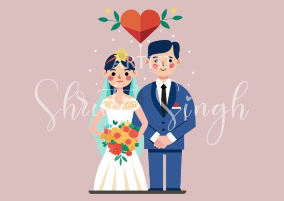 Crafting Timeless Romance with Wedding Couple Illustration