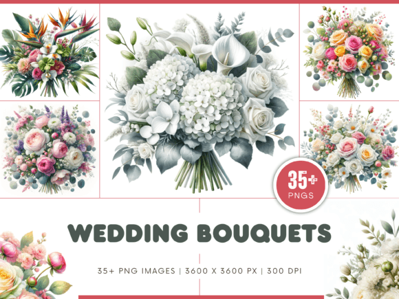 Elegant Wedding Bouquets Clipart PNGs for Modern Invitations