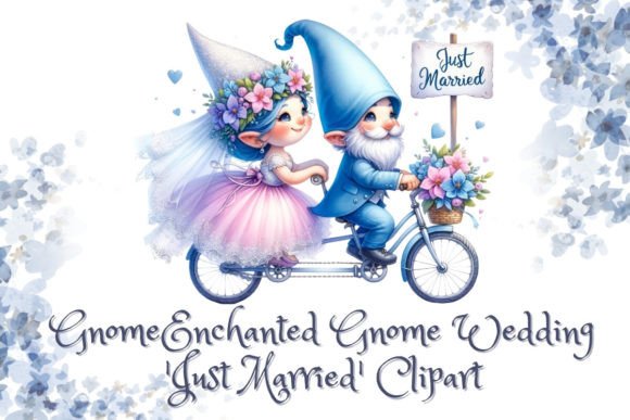 Enchanted Gnome Wedding 'Just Married' Clipart for Your Projects
