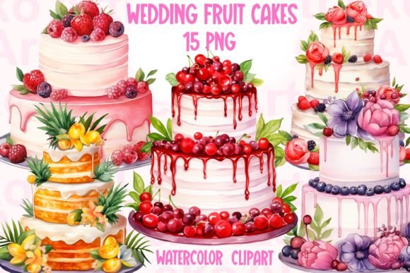 Infuse Your Designs with Watercolor Charm: Wedding Fruit Cakes Clipart
