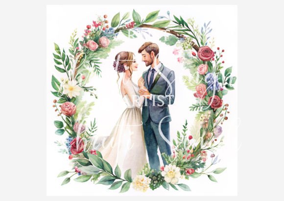 Wedding Couple in the Garland Frame: A Charming Design Asset