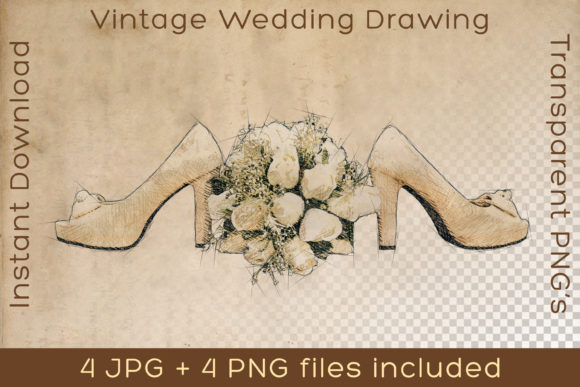 Wedding Flower Shoes Vintage Art Drawing: Timeless Elegance